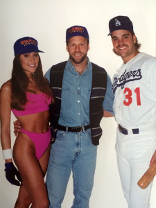 Andrew with a model and Mike Piazza